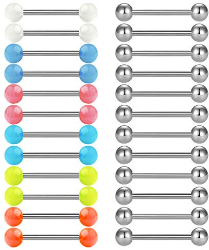 AceFun 24 unids 316L de Acero Inoxidable y Lengua Flexible Pezón Piercing Barbell Bar Set 14G Body Piercing Jewelery 16mm