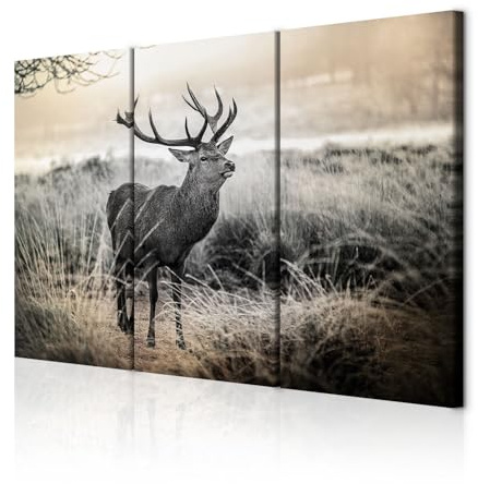 decomonkey Wandbilder Hirsch 90x60 cm 3 Teilig Wandbild Groß Wohnzimmer | Leinwandbild XXL, Deko, Schlafzimmer, Büro, Wanddeko, Leinwand, Pictures For Wall, Poster, Wall Painting, Natur, Tiere