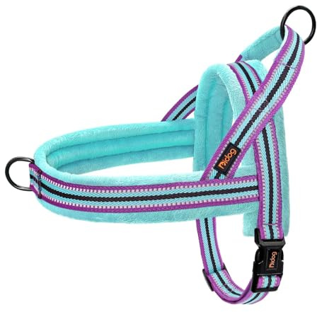 Didog Soft Flannel Padded Dog Vest Harness, No Pull/Quick Fit Reflective Dog Strap Harness, Easy for Training Walking (S:Chest 18-22, Mixed-Blue)