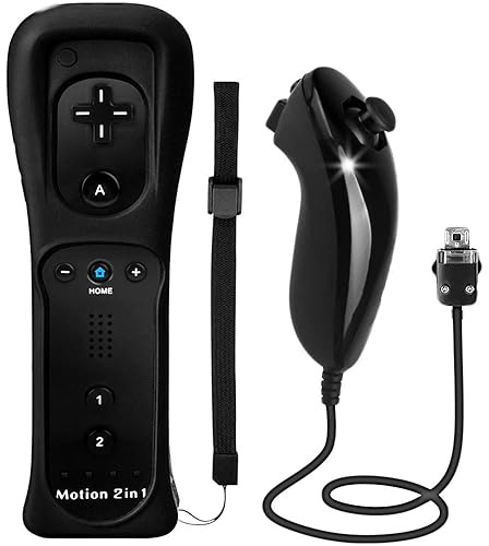 TechKen 2en1 Manette Wii avec Nunchuck, Télécommande Controller Motion Plus Intégré, Étui en Silicone et Dragonne