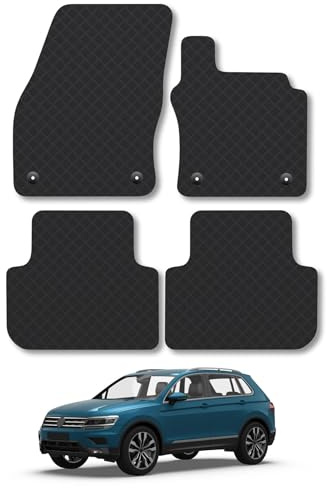 VW Tiguan (2016-2024) Rubber Car Mats Accessories Tailored Fit Compatible Accessory Waterproof Protection Non-Slip Floor Mats Full Coverage Durable Front Rear Set Coverage with Clips