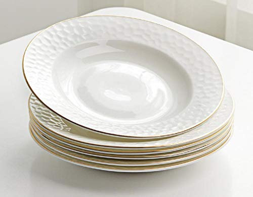 Placa de porcelana de hueso con borde de oro blanco puro de 8 pulgadas, juego de 4/6/10 piezas, plato para el hogar, plato hondo, plato plano, plato cuadrado