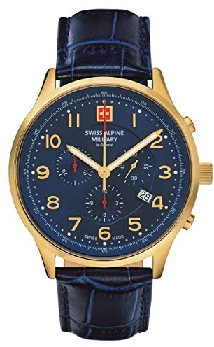 Swiss Alpine Military Herren Uhr Chronograph Analog Quarz 7084.9515SAM Leder