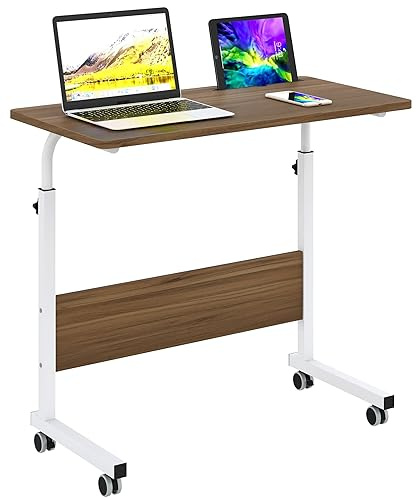 sogesfurniture 80cm Mobiler Beistelltisch, Tablet-Slot und Rollen, Verstellbarer beweglicher Laptop-Computer-Ständer für Bett, Sofa, Eichenholz,BHUS-05#3-80OK
