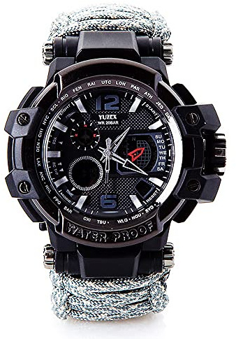 WLDOCA Multifunktionale wasserdichte militärische Taktische Paracord-Uhr Outdoor-Überlebensuhr für Herren Sport-Armbanduhren mit Kompass-Thermometer für Outdoor-Sportcamping
