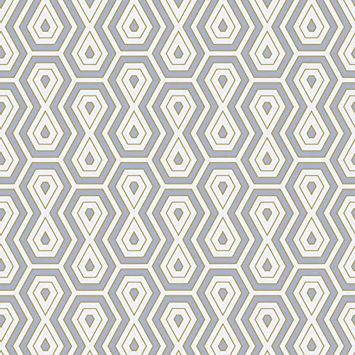 Papier peint gris blanc & or à motif géométrique | Tapisserie rétro intissée idéale chambre adulte | Papier peint graphique gris & doré