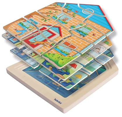 beleduc Lagenpuzzle Zuhause, Holzpuzzle | Kinder-Puzzle, ab 4 Jahren