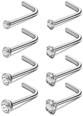 Adramata 20G Titan Nasenpiercing Nasenring für Frauen Männer G23 Titan CZ Nasenpiercing Schmuck Hypoallergen Gerade/Schraube/L Geformt G23 Titan Nasenstecker Set, 1.5mm 2mm 2.5mm 3mm,L