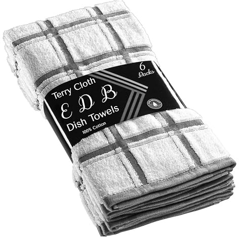 Kitchen Dish Cloth 6X, 12X Extra Large Jumbo Herringbone Terry Tea Towel 100% Soft Cotton 40x60cm Premium Quality Big Checked Terry Drying Cloth Thick Cleaning (Charcoal, 6)