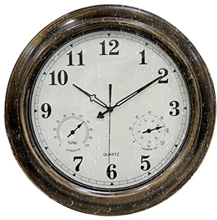 LANGWEI Horloge Murale Extérieure Étanche, Grande Horloge Murale en Métal Vintage De 18 Pouces avec Thermomètre Et Hygromètre, Horloge À Quartz pour Décoration D'intérieur De Patio De Piscine
