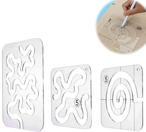 Vokowin 3pcs Quilting Template Acrylic Ruler Set - Free Motion Stencil, Transparent Sewing Ruler, DIY Tools Embossing Molds Kit for Simple Design (K219-3)