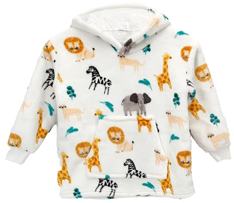 Daisy Dreamer Younger Kids Hoodie Blanket Infants Hooded Sweatshirt Unisex Cosy & Warm with Front Pocket Wearable Gifts for Young Toddlers Kid Boys and Girls, Safari