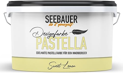 SEEBAUER diy Pastellfarbe PASTELLA Gelb 2,5L (Sweet Lemon) Edelmatte Wandfarbe Zitrone - Innenfarbe sehr hohe Deckkraft - Matt, Abwaschbar und Tropffrei