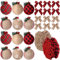 Aoriher 26 Pcs Rustic Farmhouse Christmas Tree Ornaments Set, Christmas Flaxen Vintage Xmas Garland for Tree Decoration Country Xmas Decor(Red and Black)