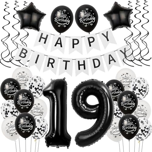 Luftballons 19 Geburtstag Dekoration mädchen Junge Schwarz weiß, deko 19. Geburtstag für mädchen,19 Geburtstagsdeko 19 jahre Junge Schwarz , Ballon 19. geburtstag deko weiß