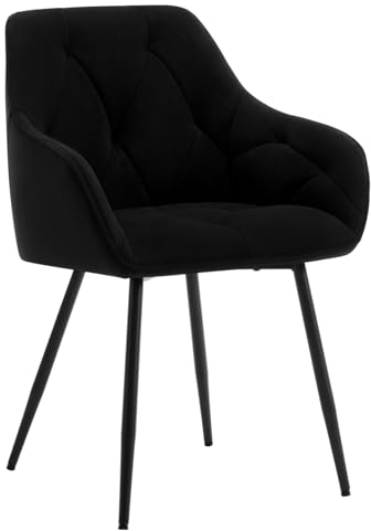 WOLTU Esszimmerstühle 1er Set, für Küche, Wohnzimmer, Schlafzimmer, ergonomische Küchenstühle gepolstert mit Armlehnen, Metallbeinen, Sitzfläche aus Samt, Schwarz