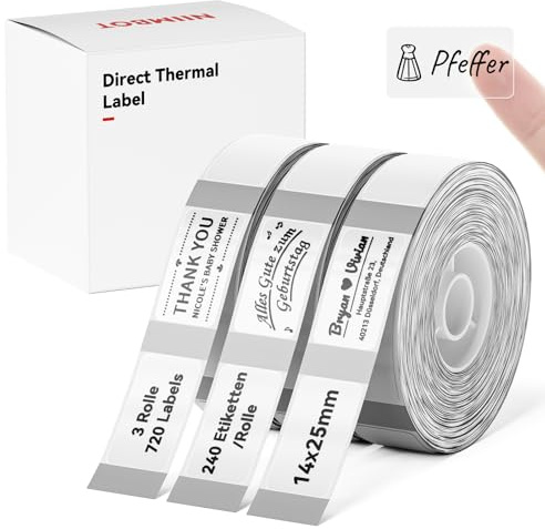 NIIMBOT Thermo Etiketten Selbstklebend, 14 x 25mm Etikettendrucker Thermopapier Kompatibel mit dem D110 D11 D101 Etikettendrucker, 240 Etiketten/Rolle (3-Rollen-Pack, Transparent)