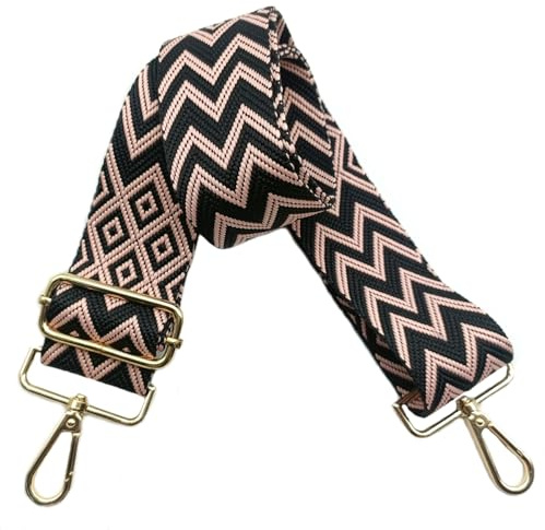 5cm Taschengurte Breit, Verstellbarer Schultergurt für Tasche, Taschengurte zum Wechseln Goldener Karabiner Umhängegurt, Schulterriemen fur Damen Handtaschen Crossbody DIY Zubehör (Schwarz/Pink)