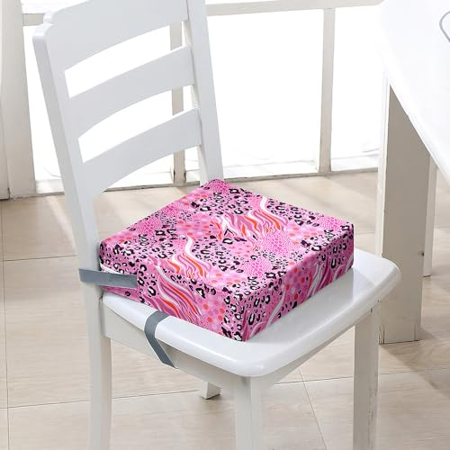 FANSU Kinder Sitzkissen Sitzerhöhung Stuhl, Leopardenmuster Druck Baby Kind Sitzkissen Quadrat Zerlegbar Kleinkinder Esszimmerstuhl ErhöHen Pad Esszimmer Boostersitze (40x40x10cm,Rosa)