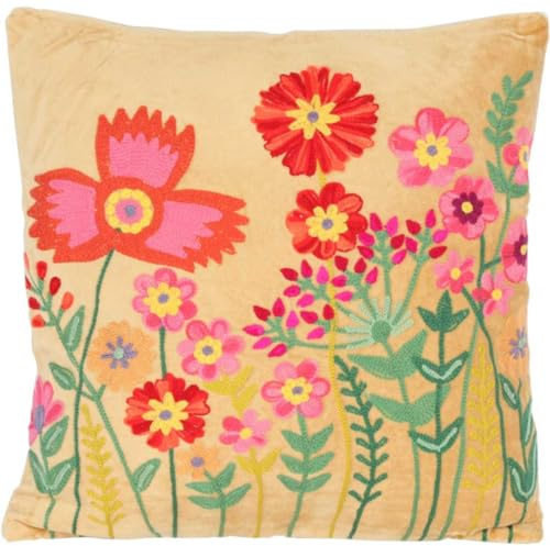 Casa Moro Boho Chic Dekokissen Livia BEIGE 40x40 mit Füllung & Blumen-Schau Bestickt | Zierkissen bunt quadratisch Couch-Kissen Sofa-Kissen KI10002
