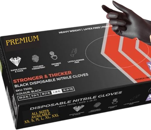 firmsafeT Heavy Duty Strong Disposable Black Nitrile Examination Gloves, Premium Quality| Medical| Mechanical| Industrial| Hair & Beauty| Food| Janitorial| Powder Free| Latex Free (1000, XXL)