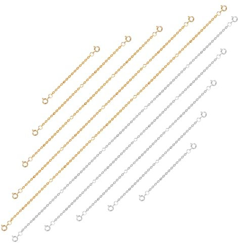 10pcs Necklace Extender Chains, 5 Sizes Double Spring Buckle Necklace Extenders Stainless Steel Extender Chains Set for Necklace Bracelet Anklet (Gold, Silver)