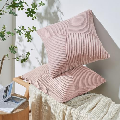 Topfinel Fundas Cojines Sofa 40x40 Rosa Polvo de Pana Suave y Duradera,Funda Cojines con Cremallera Oculta para Sala de Estar, Sofás, Camas, Sillas Dormitorio Jardín Coche 2 Piezas