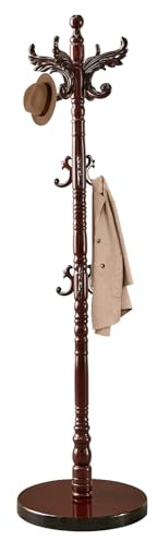 Snaikor Garderobenständer aus Holz, Vintage natürliches Birkenholz, freistehend, Massivholz Garderobenständer mit 14 Haken, klassischer stabiler Garderobenständer, Flurbaum für Eingang, Büro (rundes