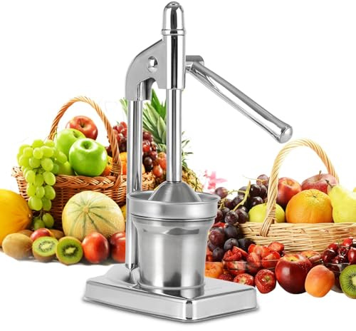 Presse-agrumes manuel en acier inoxydable, presse-agrumes, orange, citron, citron vert, grenade, extracteur de jus avec bras de levier robuste (argent)