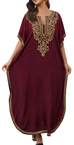 Bsubseach Dam broderi kortärmad bikini strandklänning sida delad strand kaftan klänning, K-röd, En Storlek