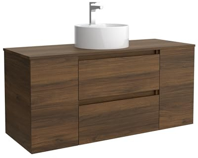 Mueble de Baño Bequia 120cm + Coqueta 1 Puerta Centrado + Encimera + Lavabo posar| Nogal |120x45x56