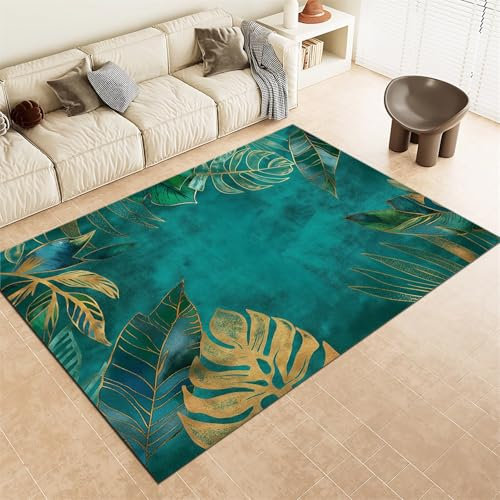 Teppich 80 X 150 cm Super Weich rutschfest Flauschig Waschbar Kurzflor Teppich, Aquarell Botanischer Schildpatt Bambus Fußmatte Für Dekoration Schlafzimmer Kinderzimmer Wohnzimmer, Smaragdgrün