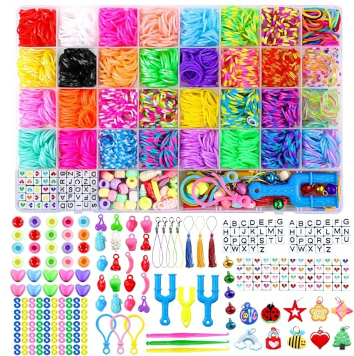 PXDUCN Loom Band Kit, Loom Bands, 2800+ Loom Band Kit 32 Colours DIY Refill Bracelet Making Kit with Beads Accessories, Friendship Bracelet Making Kit for Halloween Christmas Birthday