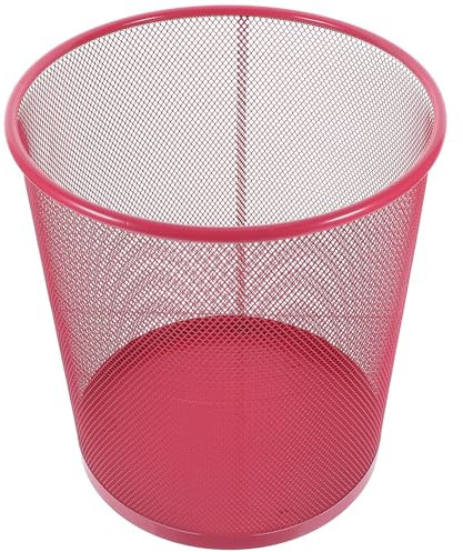 VILLCASE Poubelle en Métal Maille Ronde Taille Moyenne, Corbeille à Papier pour Bureau, Panier sans Couvercle Couleur Rose Fuchsia, Poubelle Légère Et Robuste pour Chambre Ou Salle De Bain