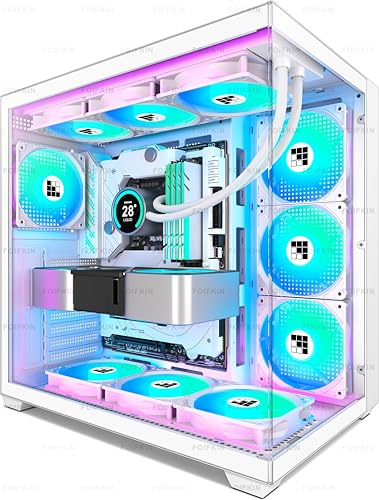 FOIFKIN F600 PC Case - Pre-Installed 7 PWM ARGB Fan, ATX Mid-Tower Gaming PC Case, 270° Panoramic Glass with Type-C, FOIFKIN (White, F600)