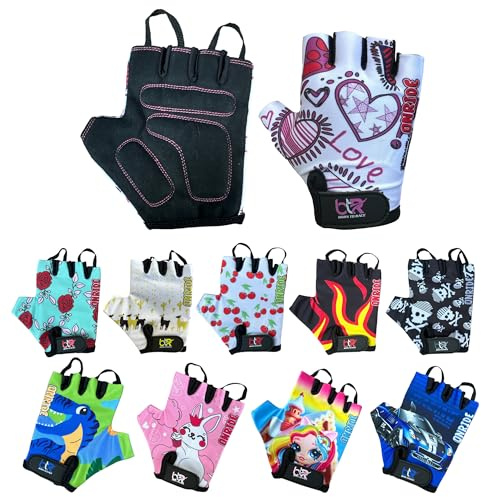 Kids Cycling Gloves - Boys & Girls Fingerless Gloves Gel Padding Non-Slip Breathable BMX Mountain Bike Scooter Riding Gloves (BTR-1065, 4XS (Age 3-4 Year))