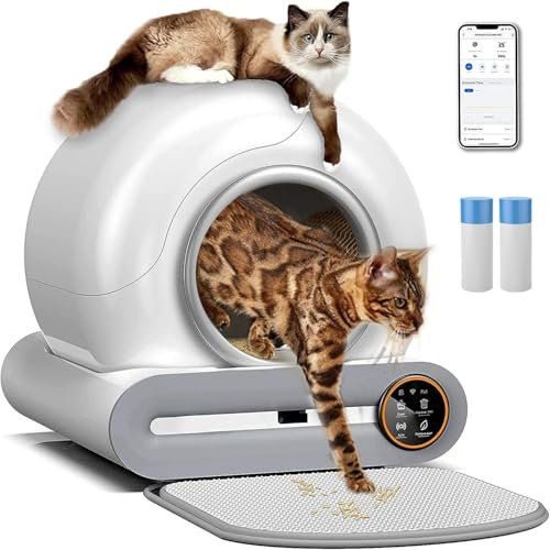 Self-Cleaning Cat Litter Tray Anti-Pinch Smart Robot Automatic Cat Litter Box,Wide Opening/Odor Eliminator/Low Entrance/App Control With 2 Roll Garbage Bags And Mat,For Multiple Cats