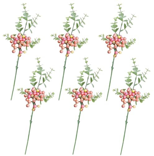 MISNODE 6 PCS Branche de Baies Rouges Artificielles, Pics de Baies à Longue Tige, Bouquet de Branches de Baies Artificielles de Faux Houx, Branches de Baies Artificielles, (B)