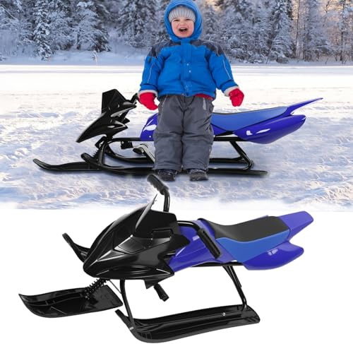 Blue Snow Racer Trineo con mango de control de dirección y frenos dobles, trineo de esquí para niños y adolescentes
