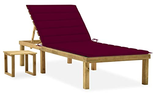 Annlera Sonnenliege Relaxliege aus Holz mit Tisch und Weinrot Auflage Liegestuhl Wetterfest Gartenmöbel Klappbare Liegenauflage für Garten Terrasse oder Balkon Ergonomischen Designs 200x70x77 cm