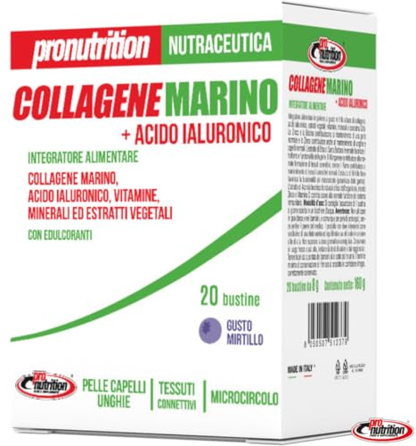 Collagene Marino + Acido Ialuronico – 20 Bustine gusto mirtillo | Integratore Completo per Elasticità della Pelle e Benessere Articolare