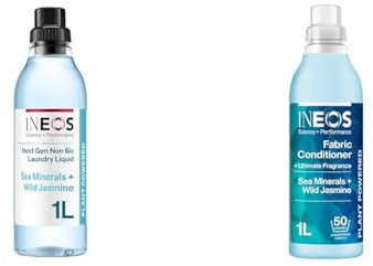 INEOS Hygienics Next-Gen Laundry Bundle, Plant-Based Non-Bio Laundry Liquid Detergent & Fabric Conditioner, Sea Minerals + Wild Jasmine Scent, 33 Washes (1L) + 50 Washes (1L), Odour Removal
