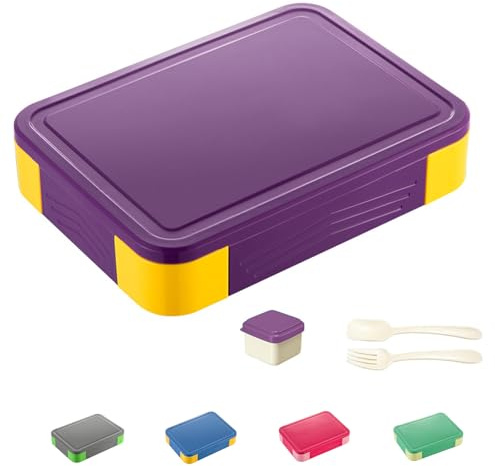 SiHuiTu Lonchera Bento, lonchera para adultos, 1330 ml, caja Bento con 6 compartimentos, fiambreras con juego de cubiertos, lonchera a prueba de fugas para niños, caja de aperitivos para escuela,