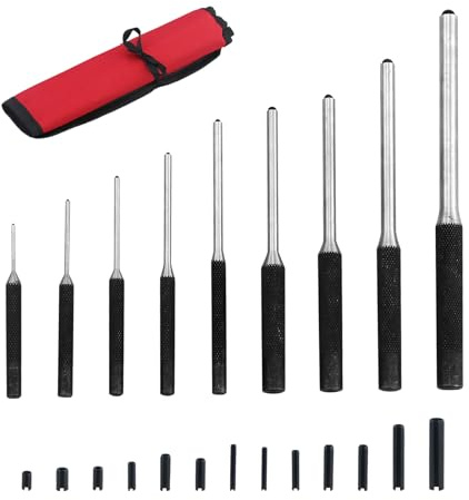 Lot de 9 chasse-goupilles 1/16 - 5/16 - Outil de perforation - Avec sac de rangement et 13 goupilles à ressort creuses - Pour bois, plastique, cuir