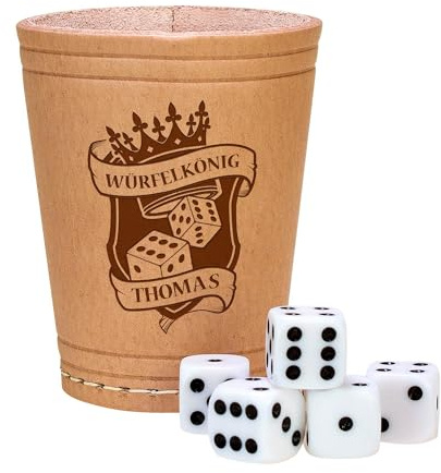 Leder Würfelbecher mit Gravur Würfelkönig, Personalisierter Knobelbecher, Würfel Set, Kniffelbecher mit Name, Würfelspiele Becher, Kniffel Becher, Reisespiele, Standard Würfel, Spielwürfel
