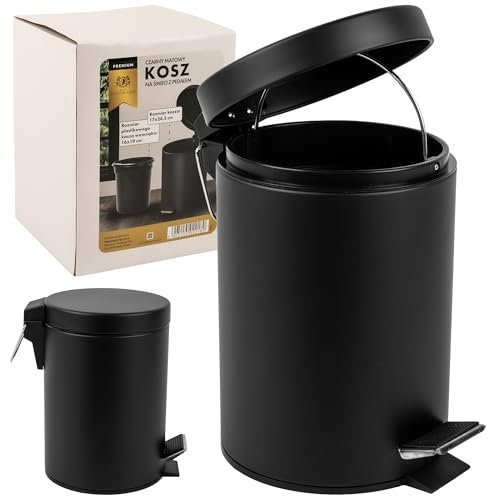 KARL HAUSMANN Cestino Bagno Pattumiera - 3L - Nero Secchio Spazzatura Bagno - Acciaio Inossidabile Bidoncino Bagno con Pedale a Chiusura - Cestgini per Cosmetici - Trash Bin - Pattumierina