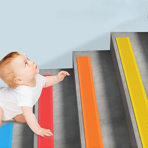 Treppenkantenprofil Anti-Rutsch Treppenteppichstreifen, Hohe Traktion Gummi Grip Strip, Wasserdicht Selbstklebend Stufen-Teppiche Für Holz/Vinyl/Fliesen Treppe, Schwimmbad, Rollstuhl-Rampe(Yellow pack