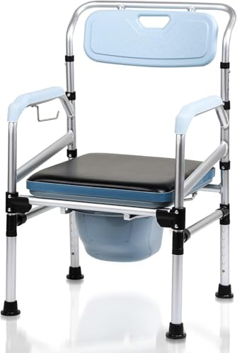 ISOISL Toilettenstuhl, Toilettenstuhl für Senioren Höhenverstellbar 42-54 cm, mit Gepolsterter Sitzplatte und Toiletteneimer Belastbarkeit bis 200 kg, für Senioren und Schwangere