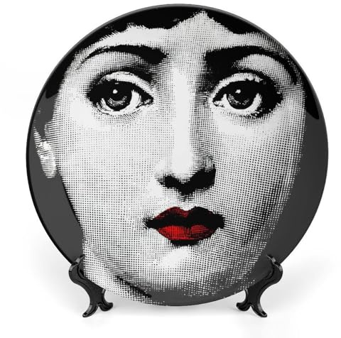 ROTOOY Lina Cavalieri Teller, Fornaset Dekoteller, Wanddekorationsplatte, geheimnisvolle Gesichtsplatte, Wandbehang, Dekoration, inklusive Halterung und speziellem Federhaken, 20,3 cm, S (15)