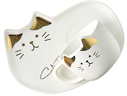 Homoyoyo Cat Ceramic Coffee Cup with Saucer and Lid White for Home and Cafe Use